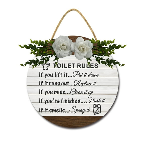 Eveokoki Toilet Rules Signs for Bathroom Decor- Modern Farmhouse Bathroom Decor Wall Art- Funny Bathroom Wooden Sign Home Décor,12In