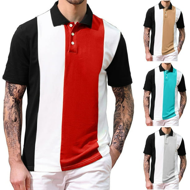 symoid T-shirts for Men Graphic- Summer Casual Color Block Turndown ...