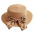 thumbnail image 2 of Sombrero de paja con lazo plano para mujer, sombrero de copa pequeño de verano, sombrero de paja para el sol, 56-58cm de circunferencia, 2 of 6