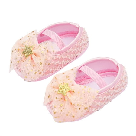 

Arvbitana Baby Girls Cotton Cloth Shoes Pentagram Sequins Patchwork Bow Mesh Non-Slip Sneakers Casual Soft-Soled Shoes