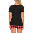 thumbnail image 5 of SMZ Women Plaid Print Two Piece Pajamas Sets, Short Sleeve Round Neck Pullover Tops, 5 of 6