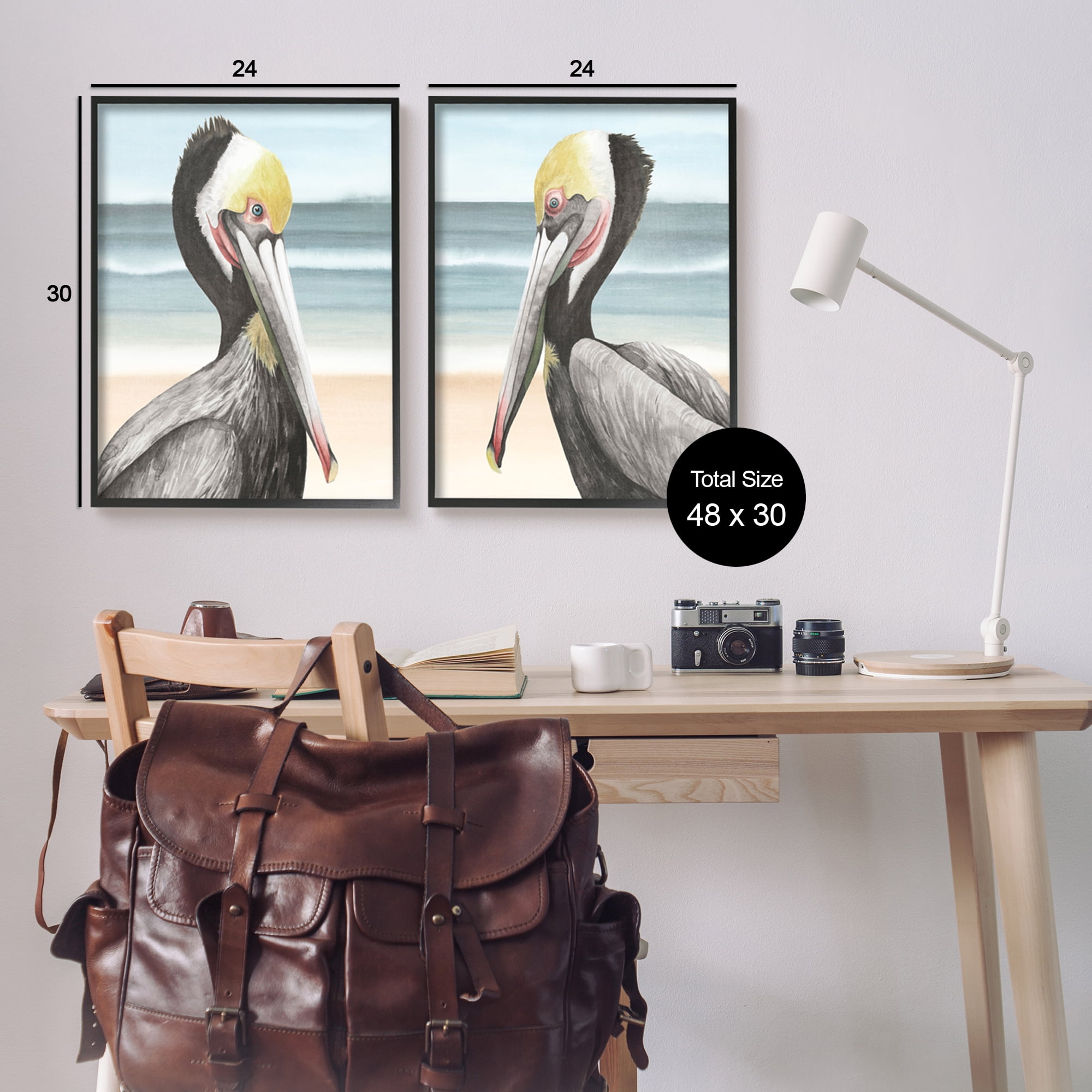 Stupell Industries Pelicans on Beach Animals & Insects Painting Black Framed Art Print Wall Art, 24 x 30