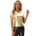 thumbnail image 1 of Camiseta de Color Metálico para Mujer con Cuello en V Party Clubwear Shiny Top Oro S, 1 of 5