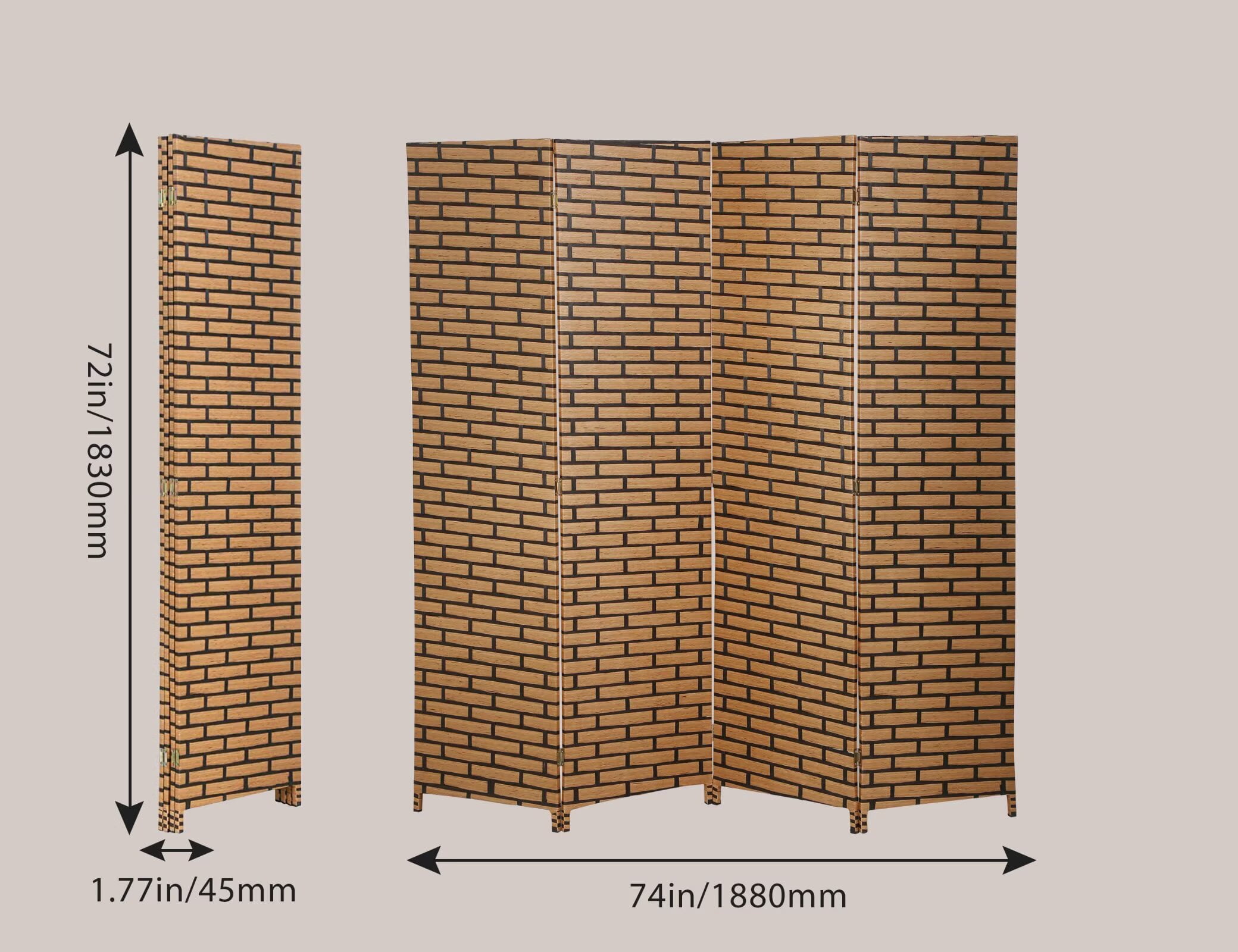 YRLLENSDAN,4 Panels,Room Divider Panel,Wall Divider for Room Separation,Privacy Screen Indoor,Foldable,Portable,Wooden,Independent Type,Brick