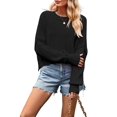 thumbnail image 3 of Women'S Sweater Fall Crew Neck Batwing Sleeve Pullover Sweaters Black L, 3 of 7