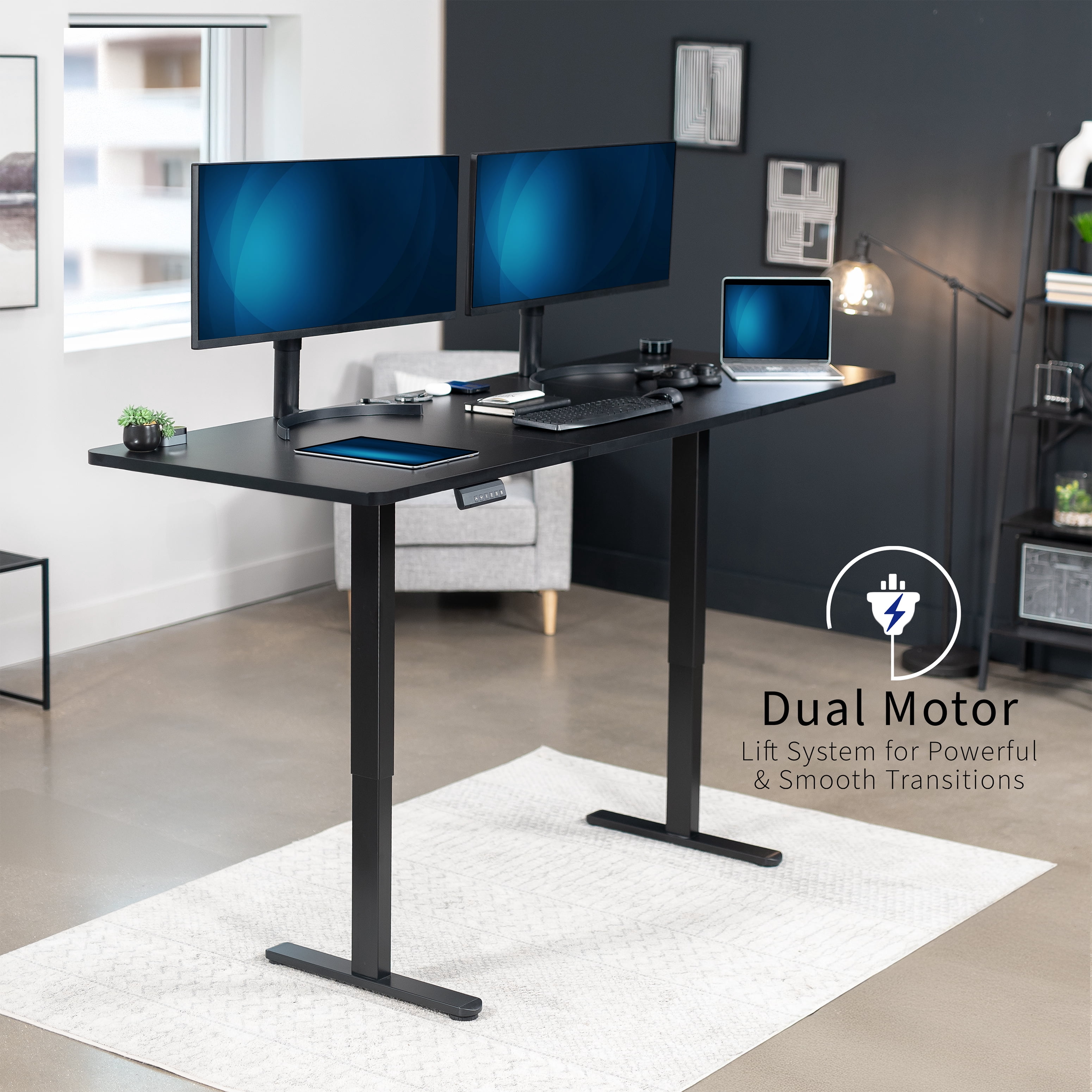 VIVO Electric Dual Motor 83” x 30” Standing Desk, Black Top, Black Frame