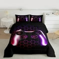 thumbnail image 2 of Manfei Game Console Queen Comforter Set,Gamer Gaming Bedding Sets,Red Purple Honeycomb Bedding Comforter Set For Boys,Breathable Bedroom Decorative Reversible,3pcs, 2 of 8