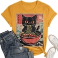 thumbnail image 4 of Graphic Tennis Tees for Women T-Shirts Cat Ramen Graphic Tee for Women Anime Top Casual Crewneck Shirt Lightweight Everyday Wear Yellow XXL, 4 of 4