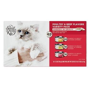 Special Kitty Poultry & Beef Cuts in Gravy Wet Cat Food Variety Pack, 5.5 oz Cans (40 pack)