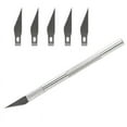 thumbnail image 1 of Cuchillo de precisión de acero inoxidable, herramienta de afeitar con 5 cuchillas de repuesto para trabajos de arte DIY, corte, escultura con cuchillo de espeleología, etc., 1 of 5