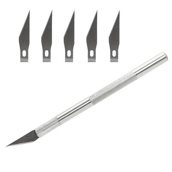Stainless Steel Precision Knife Hobby Knife Razor Tool with 5 Spare Blades for DIY Art Work Cutting Caving Knife Sculpture, etc.