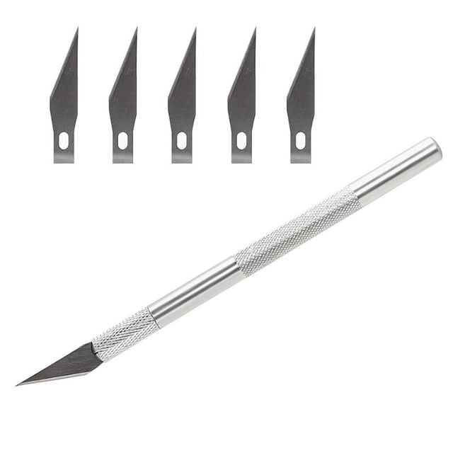 Cuchillo de precisión de acero inoxidable, herramienta de afeitar con 5 cuchillas de repuesto para trabajos de arte DIY, corte, escultura con cuchillo de espeleología, etc.