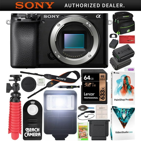 Sony a6100 Mirrorless Camera 4K APS-C Body Only Interchangeable Lens Camera ILCE-6100B Bundle with Deco Gear Case   Extra Battery   Flash   Wireless Remote   64GB Card| Official Sony USA Dealer