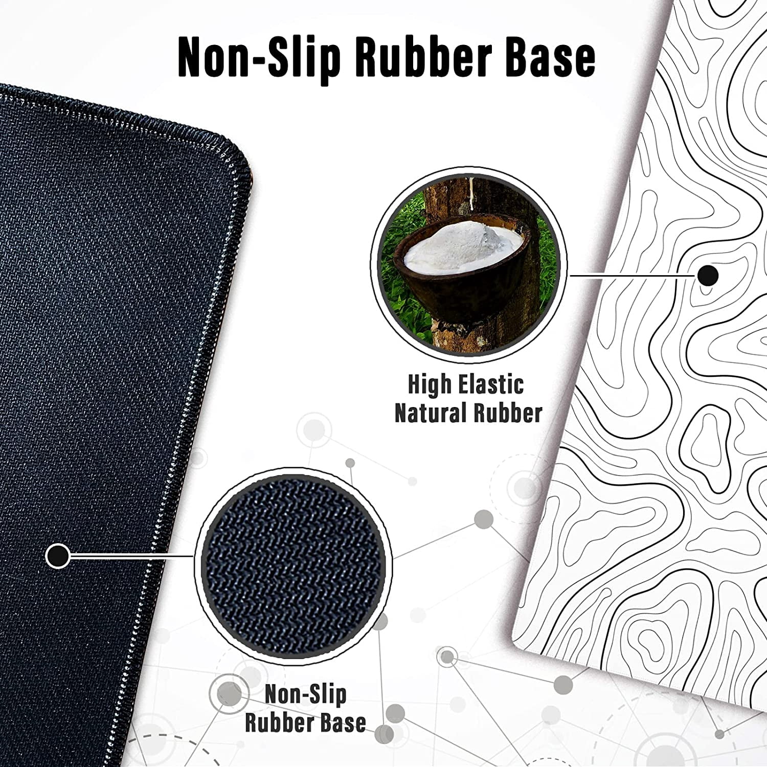 Large Gaming Mouse Pad with Stitched Edges, Minimalist Topographic Map Desk Mat, Extended XL Mousepad with Anti-Slip Base, Cool Desk Pad for Keyboard and Mouse, 31.5 x 11.8 in, White