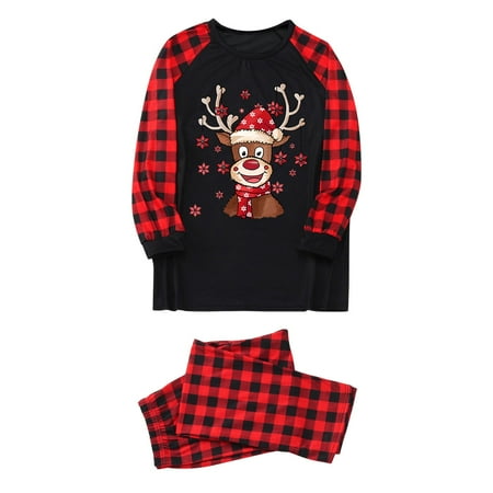 

Tangnade home pajamas Parent-child Warm Christmas Set Plaid Printed Home Wear Pajamas Two-piece Mother Set Parent-child outfit Black 3XL