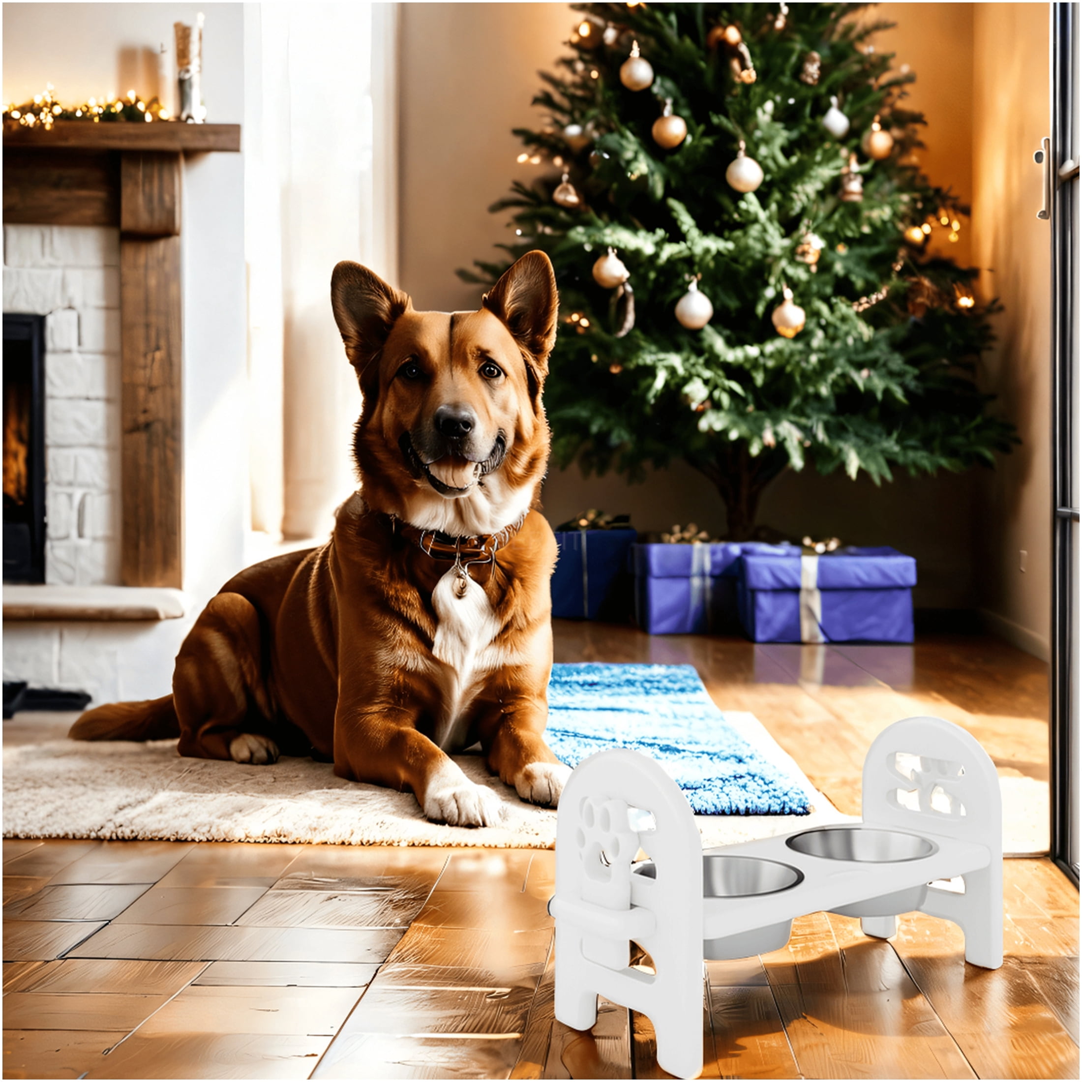 JERFIT Adjustable Pet Bowl, Collapsible Travel Dog Bowl for Food & Water, Portable & Durable HDPE Elevated Feeder, Eco-Friendly Recycled Plastic, White