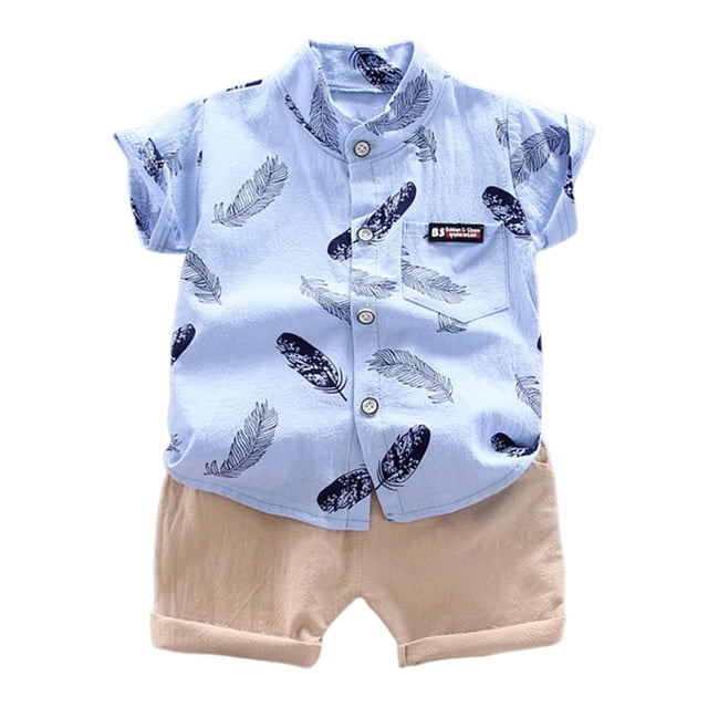 Hiiyo Infant Boys 2-Piece Outfit Set Short Sleeve Button-Up Pocket Shirt Shorts Set