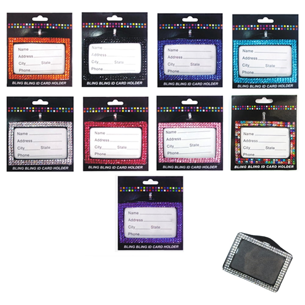 4x Rhinestone Badge Horizontal Id Card Holder Color Combo Set Case Clear Lanyard 4x Rhinestone Badge Horizontal Id Card