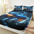 thumbnail image 3 of Feelyou Speed Sports Lover Bed Sheets for Kid, Fashion Automobile King Sheets, Neon Blue Lightning Sheet Set, Luxury Bedroom Decor, 4 Pieces, 3 of 7