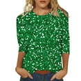thumbnail image 1 of Tiweut Hauts Décontractés pour Femmes Mode Manches 3/4 à Sequins Col Rond Coupe Ample T-Shirts pour Femme Vert, 1 of 4