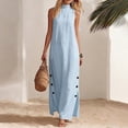 thumbnail image 3 of Dvprdro Mandarin Collar Sleeveless Button Front Side Slit Maxi Dress for Women Loose Fit A Line Summer Daily Solid, 3 of 8