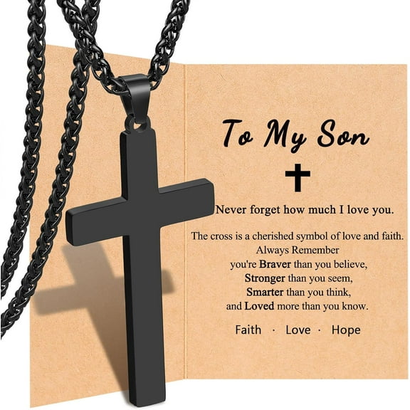 Cross Necklace for Men, Valentines Day Birthday Christmas Gifts for Son Grandson Nephew Brother Boyfriend Mens