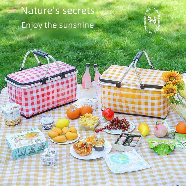 Cesta de picnic al aire libre, cesta portátil plegable, caja de aislamiento de aluminio para automóvil, cesta de compras de comida rápida con aislamiento de gran capacidad, cesta de hielo