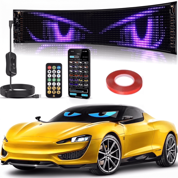 VOLIVO 14.7 inch Flexible Programmable LED Sign, App Control Scrolling Display, Custom Text Animation LED Eyes for Car Windshield, Taxi, Store Advertising