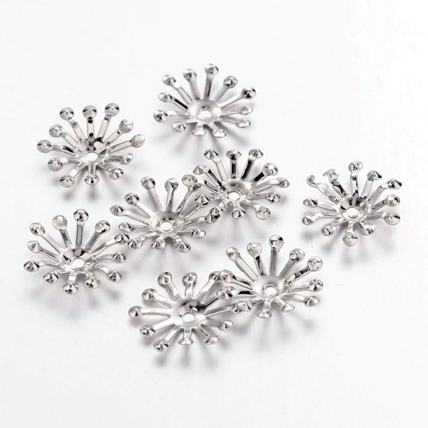 50 piezas de topes de cuentas de hierro platino con forma de flor, tapas metálicas huecas para cuentas, espaciadores, accesorios para joyería y fabricación de bisutería.
