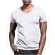 thumbnail image 1 of Blusas y camisas de manga corta con cuello en V para hombre, blusas casuales de verano a la moda de color liso con cuello en V y manga corta para hombre., 1 of 8