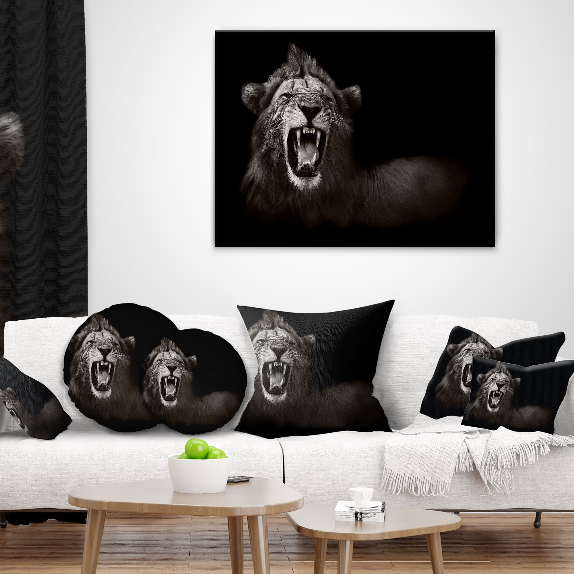 Designart Lion Displaying Fiery Face - Animal Throw Pillow - 12x20