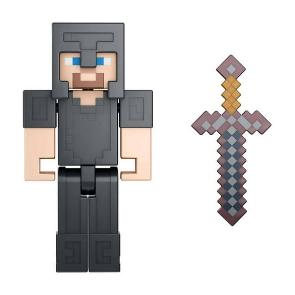 Square Imports Minecraft Build-A-Portal Steve Action Figure, 325-inch, with 2 Papercraft Blocks