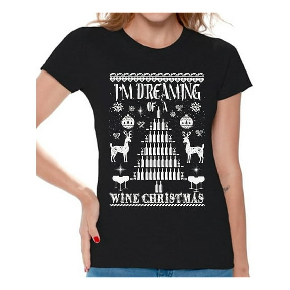 Awkward Styles I'm Dreaming of a Wine Christmas Shirt Christmas T Shirts for Women Wine Christmas Women's Holiday Top Wine Christmas T-shirt Christmas Holiday Shirt Wine Lovers Tshirt Wine Gift