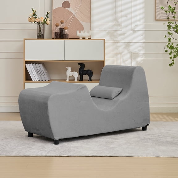 Mjkone Yoga Chairs for adults, Ergonomics Yoga Chaise, Computer Support Chair, Ice Velvet Chaise Lounge for Small Space, Light Gray
