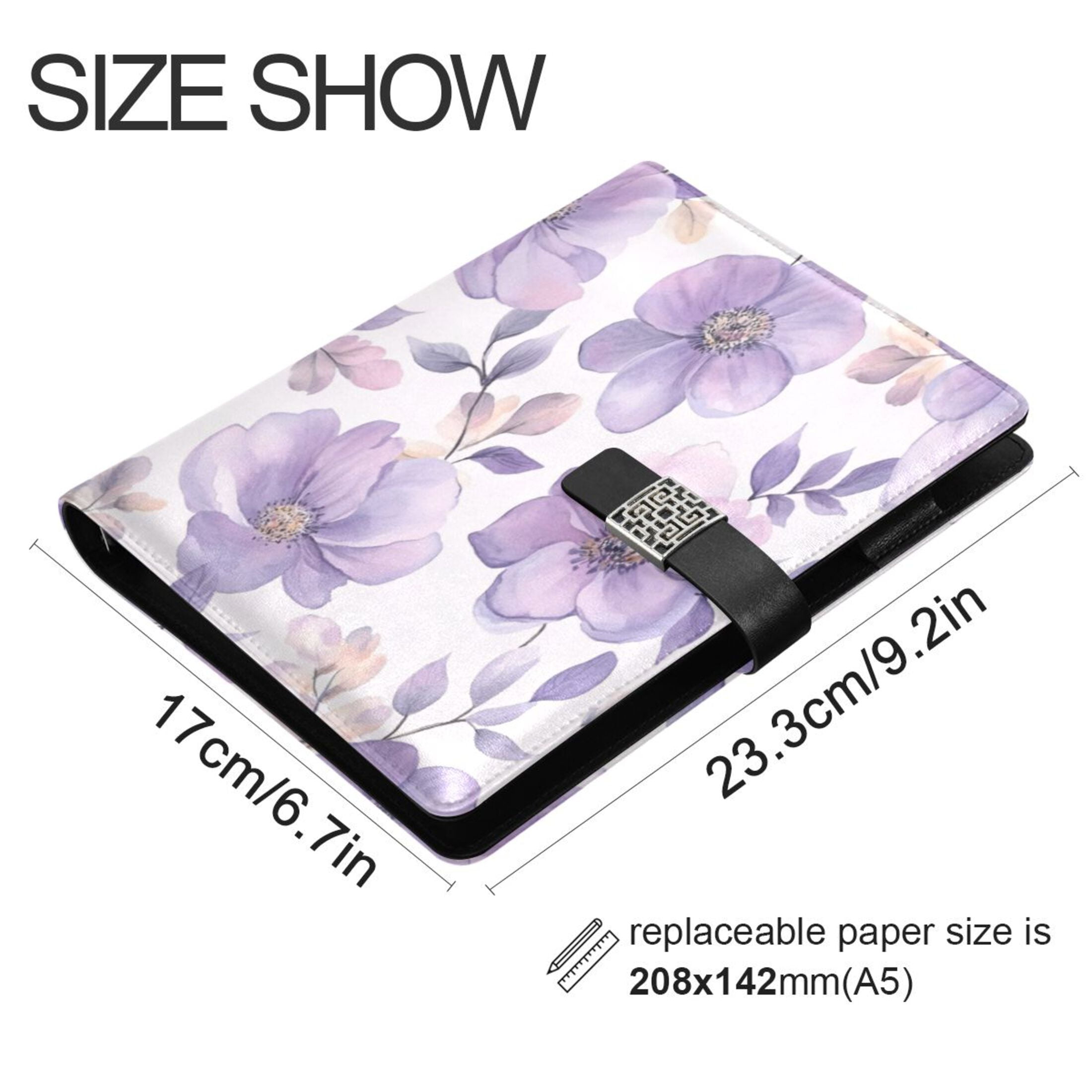 Leather Planner Leather Notebook Notebook Journal Binder Design Pen Pocket Design Convenient for Storage Vibrant Lavender Flowers