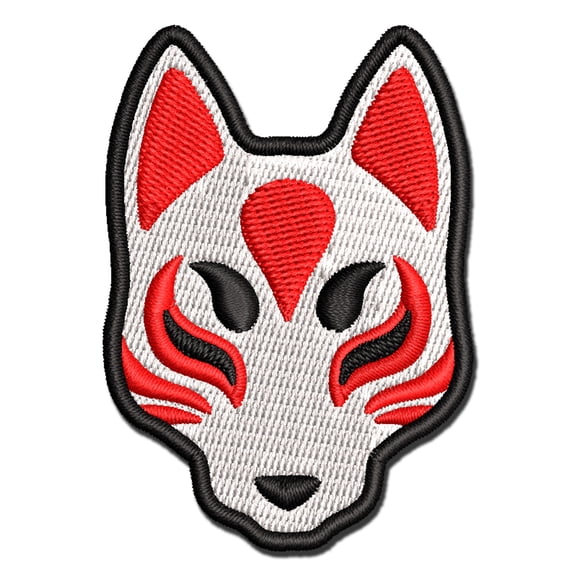 Kitsune Japanese Fox Mask Applique Multi-Color Embroidered Iron-On Patch - 2.5 Inch Small