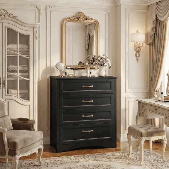 Aiho 37 "H White Dresser for Bedroom, 5 Drawer Dresser with Cutout Handles - White