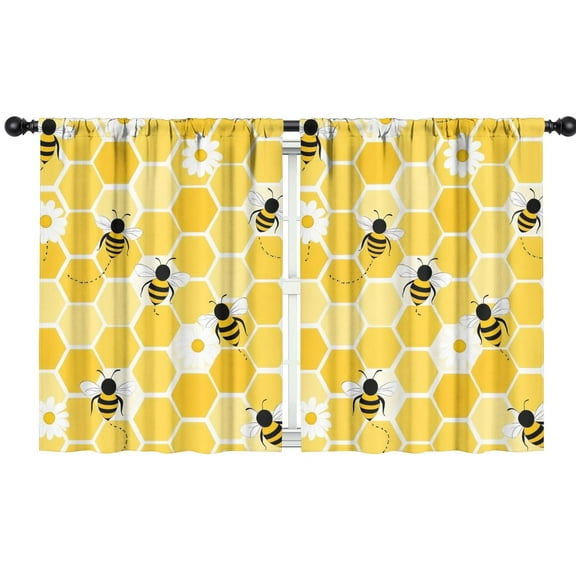 Blackout Kids Curtains,Bees with Daisy on Honeycomb Childrens Insulated Curtains Set Of 2,Bedroom Essentials,Toddler Room Decor 42x54in(106x137cm)