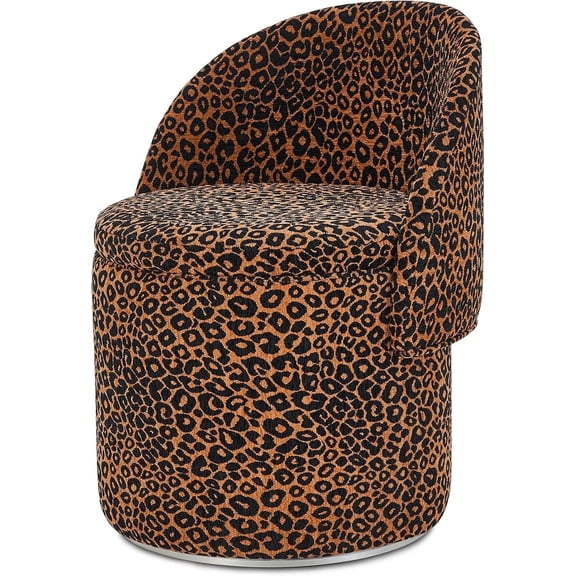 Casa Pura Furniture 360-Degree Swivel Accent Chair with Storage, Foldable Backrest, Velvet Upholstered Ottoman Chair, Large, Leopard Brown