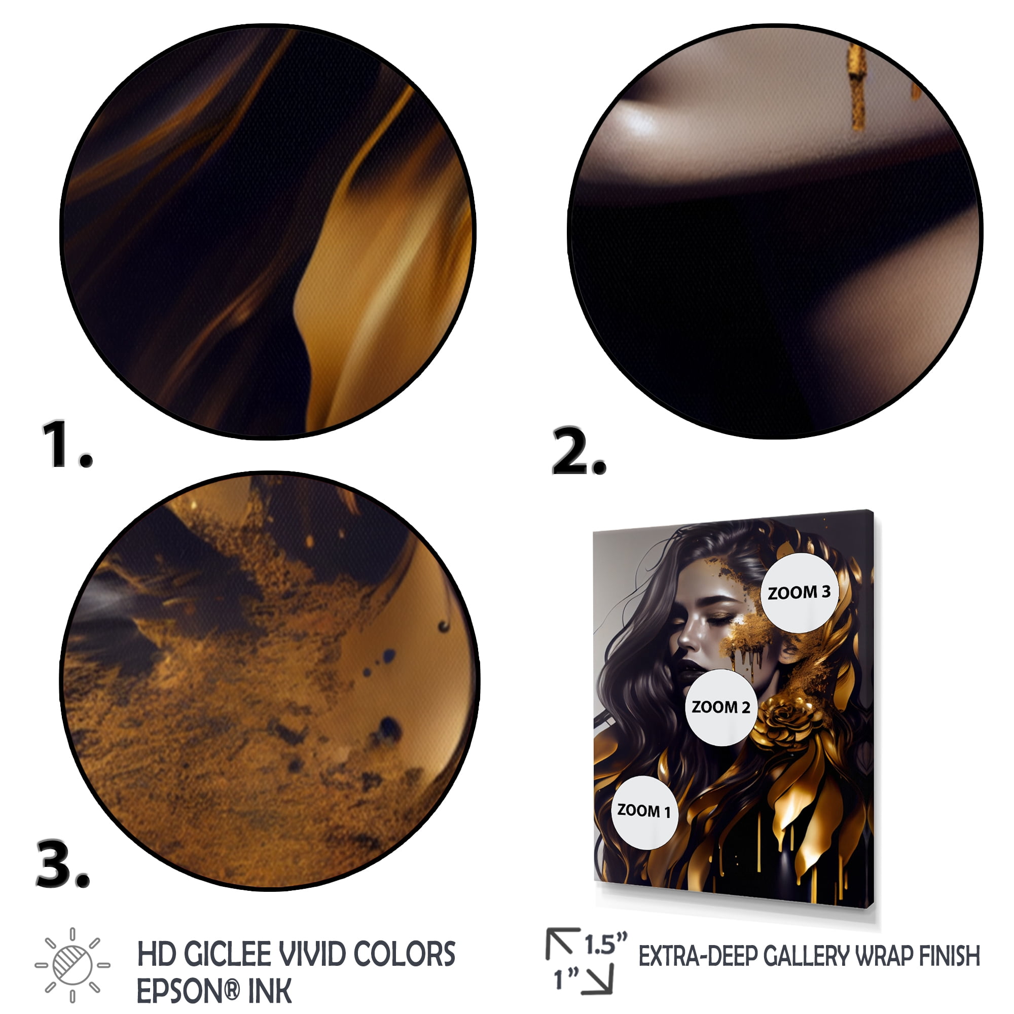 Designart Gold And Black Sensual Woman I Canvas Wall Art