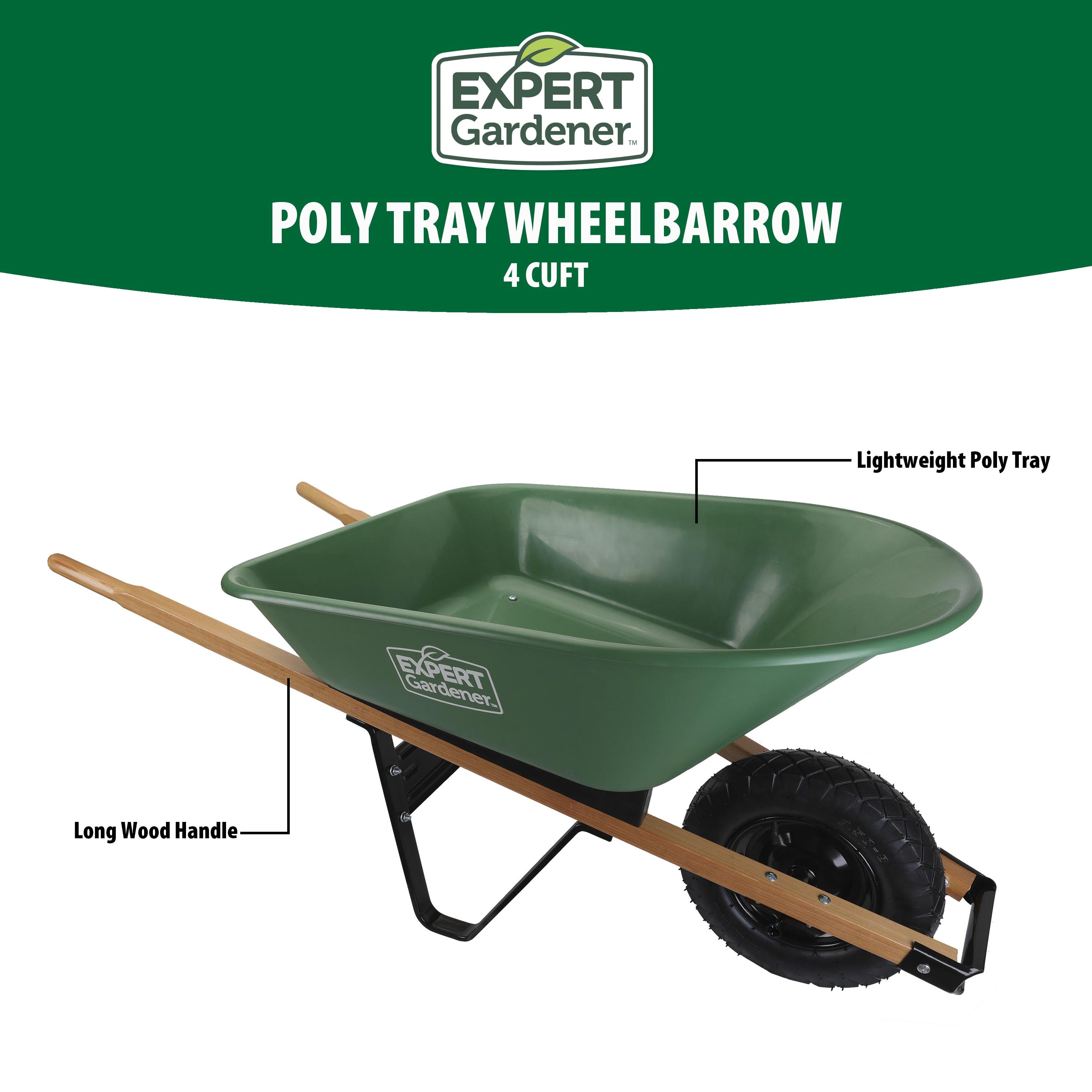 Expert Gardener 4 Cubic ft Poly Tray Wheelbarrow, 250 lb Load Rating