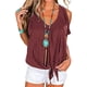thumbnail image 3 of Qarigey Camiseta de mujer con cuello en V y hombros descubiertos, blusa informal de manga corta con cuello en V Prendas para la parte del cuerpo Vino rojo 3XL Qarigey AP002687-24, 3 of 5