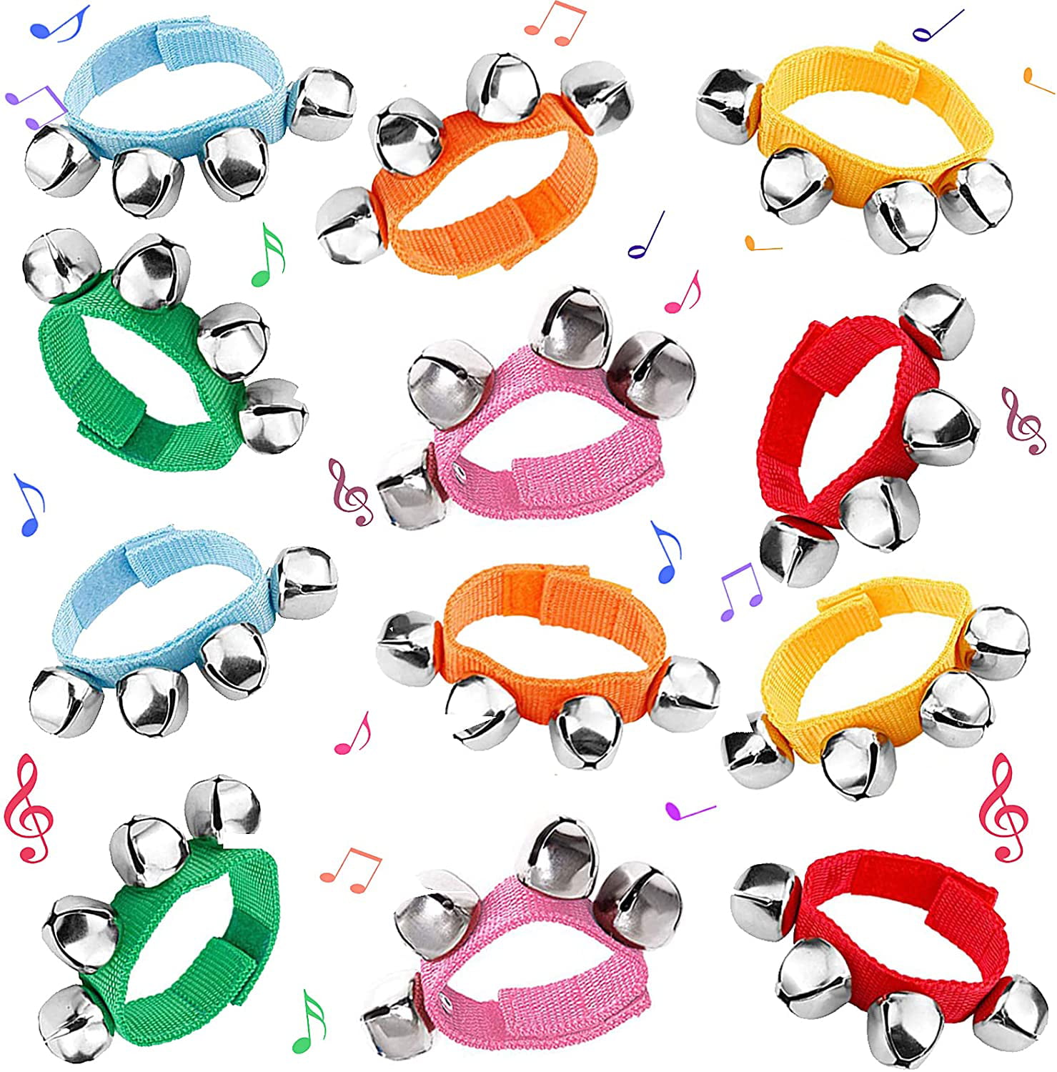 5 Pcs Wrist Band Jingle Bells,5 Different Colors Musical Instruments Gift for Kids 
