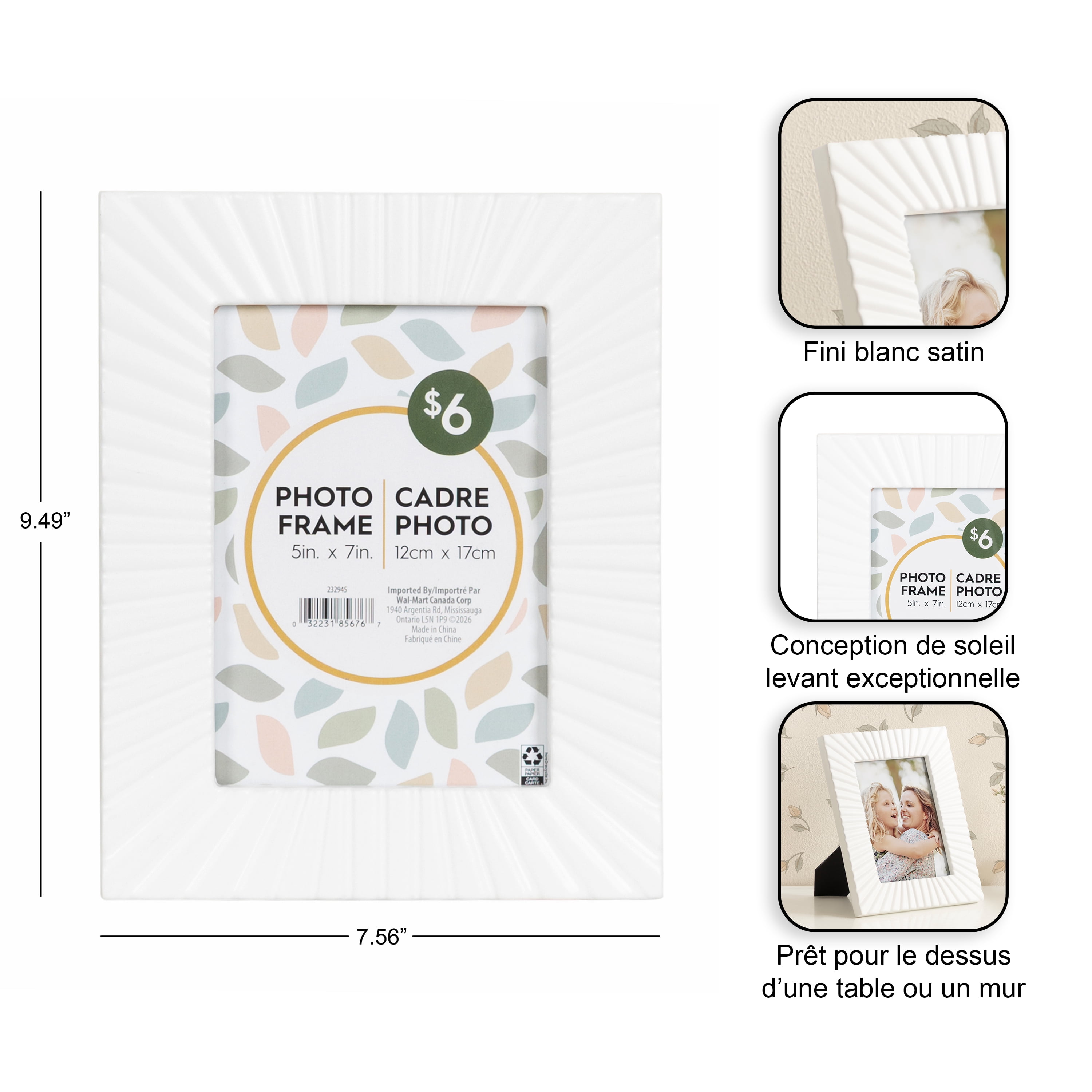 DesignOvation Sunni 5x7 White Picture Frame