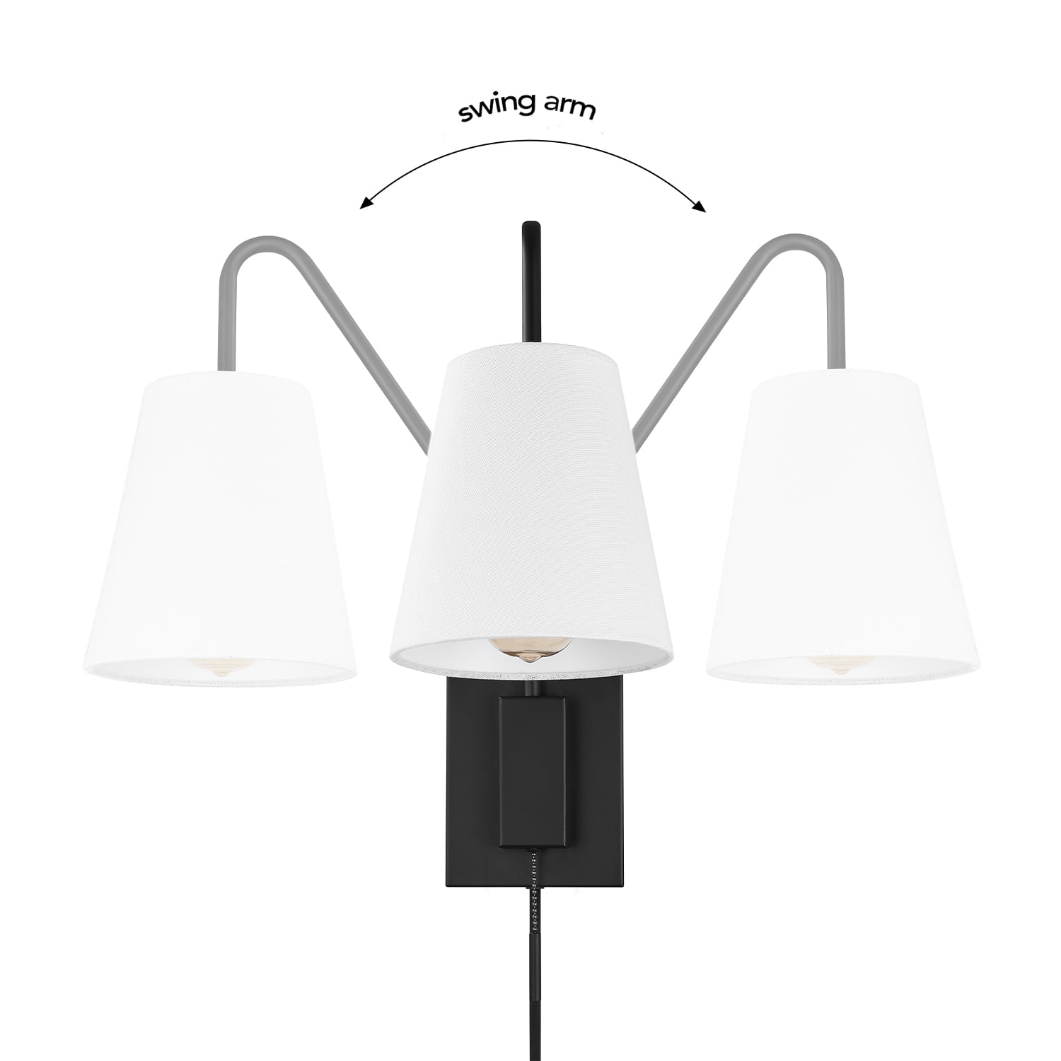 Globe Electric 1-Light Matte Black Plug-in or Hardwire Indoor Wall Sconce, White Fabric Shade