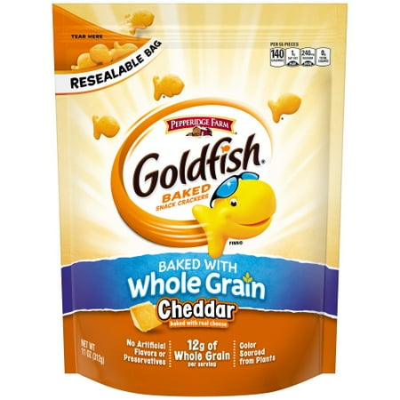 - Pepperidge Farm Goldfish Baked with Whole Grain Cheddar Crackers, 11 oz. Resealable-Bag