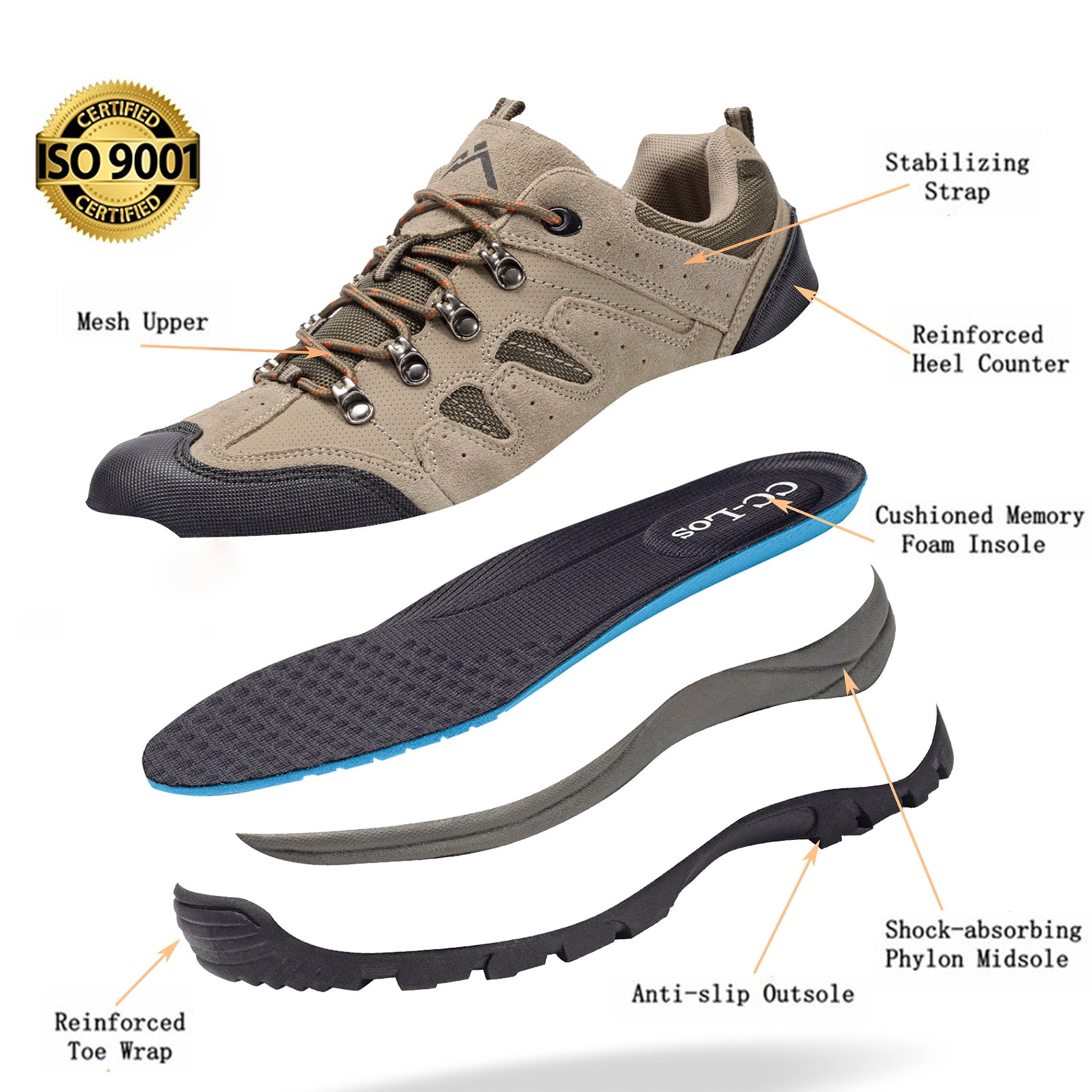 CC-Los Men's Hiking Shoes Lightweight Comfortable Working Sneakers for Men7-13