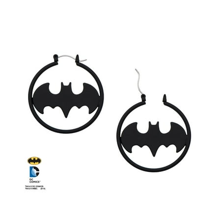 Batman Matte Black Bat Logo Stainless Steel Hoop Earrings