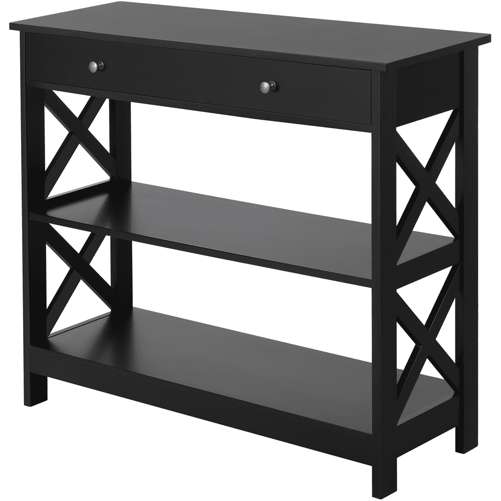 FullFurnique Versatile Entryway Table with 1 Drawer and 2 Open Shelves, Black