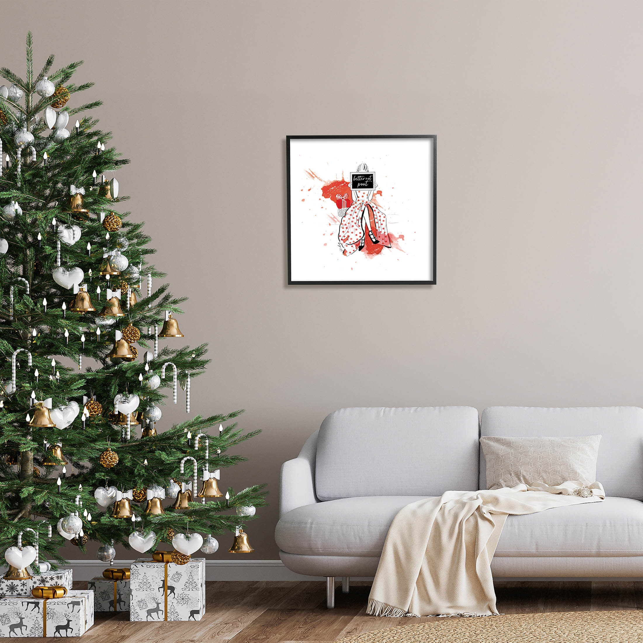 Stupell Industries Better Not Pout Holiday Fashion Graphic Art Black Framed Art Print Wall Art, Design by Alison Petrie